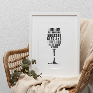 Poster Typographie de vin blanc en noir et blanc