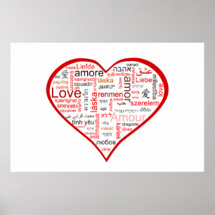 Poster Typographie du coeur de l'amour rouge