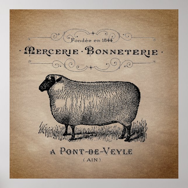 Poster Typographie du mouton rustique français ferme (Devant)