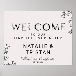 Poster Typographie florale Mariage de bienvenue