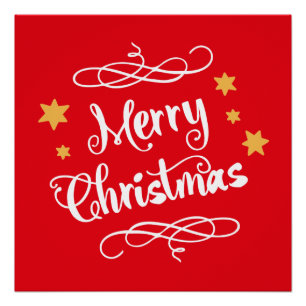 Poster Typographie Joyeux Noël Rouge Clair Blanc