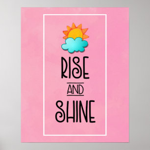 Poster Typographie Lever et Briller avec Soleil et Nuage