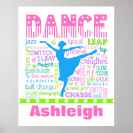Poster Typographie personnalisée des mots de danseuse Pas