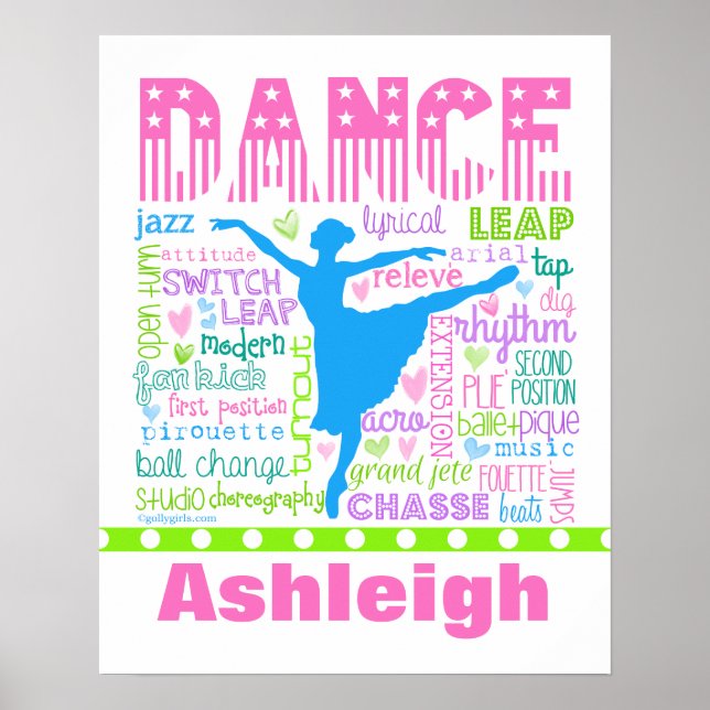 Poster Typographie personnalisée des mots de danseuse Pas (Devant)