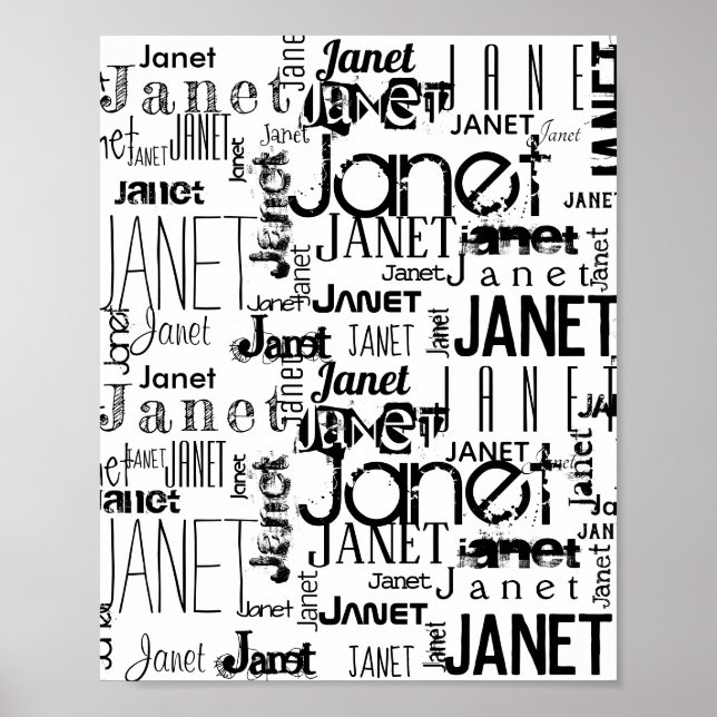 Poster Typographie | Personnaliser | Nom blanc noir (Devant)