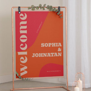 Poster Typographie rétro groovy rouge orange bienvenue ma