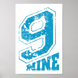 Poster Typographie Rétro Minimaliste bleu Numéro Neuf
