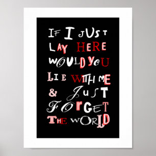 Poster Typographie romantique Mot Art Rouge Blanc Noir