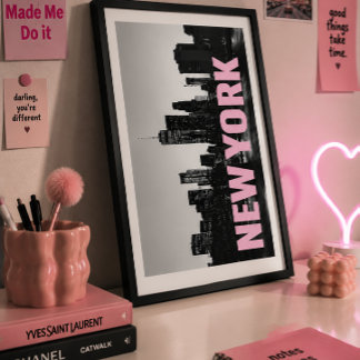 Poster Typographie rose NYC Wall Art Paysage urbain minim