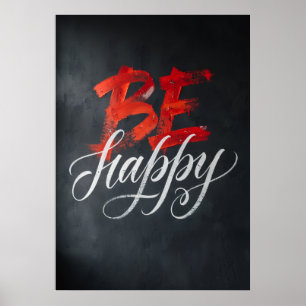 Poster Typographie Rouge Blanc Motivante Soyez Heureux Ar