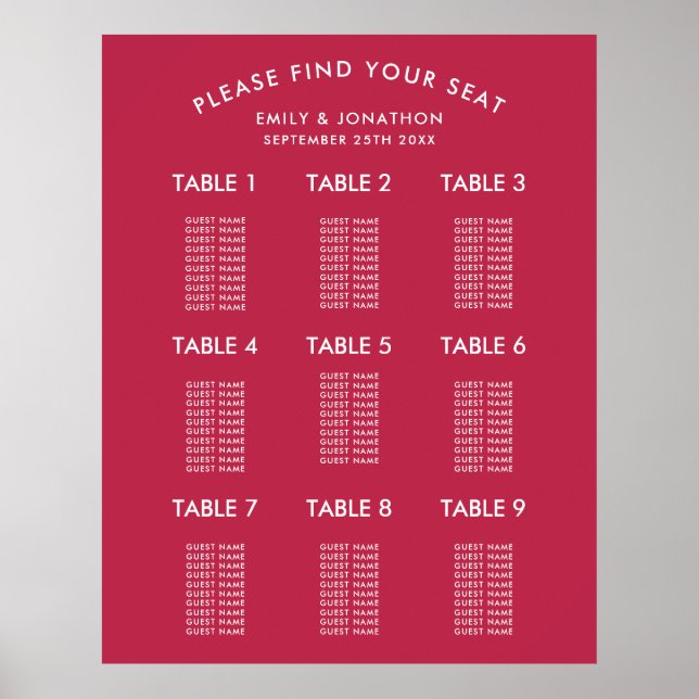 Poster Typographie simple Magenta Mariage Sein Chart (Devant)