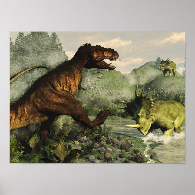Poster Tyrannosaurus rex combat contre le styracosaure (Devant)