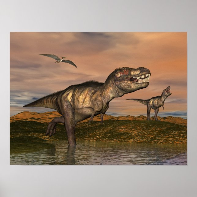 Poster Tyrannosaurus rex dinosaures - rendu 3D (Devant)