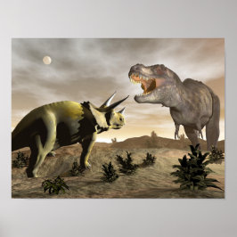 Poster Tyrannosaurus rugissant à triceratops - rendu 3D