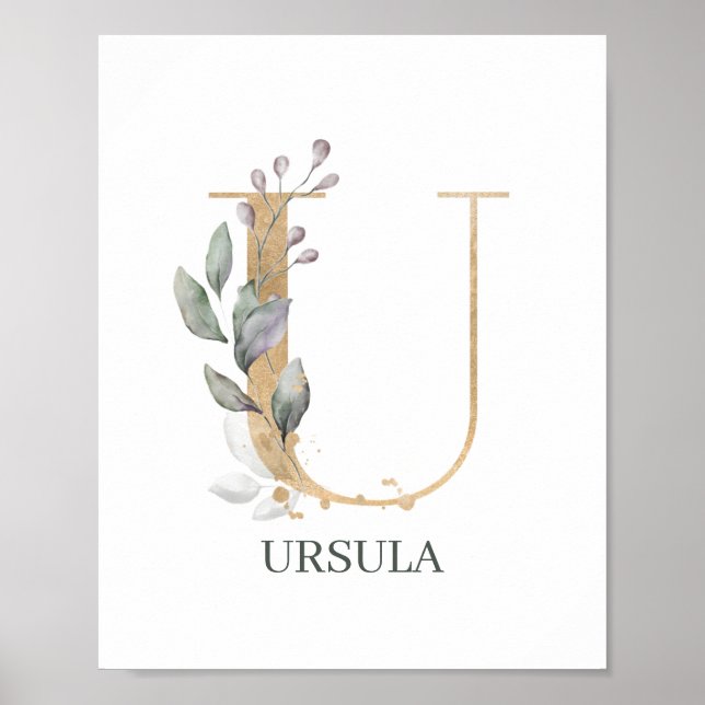 Poster U Monogram Floral Personnalisé (Devant)