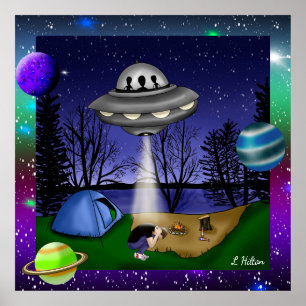 Poster UFO Alien d'enlèvement extra-terrestre avec planèt