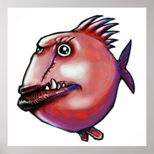 Poster ugly fish cartoon style illustration