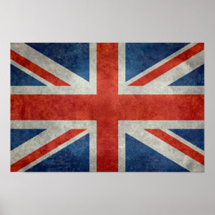 Poster UK British Union Jack flag retro style art print