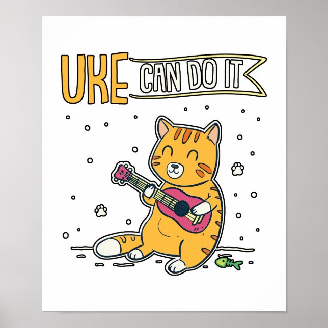 Poster UKE Peut Le Faire Ukulele Ukelele Cat Guitare Musi (Devant)