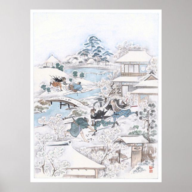 Poster Ukiyo-e japonais des 47 Ronin Fighting Samurai (Devant)