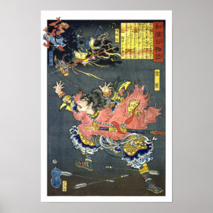 Poster ukiyoe - 和漢百物語 n°10 - 雷震・順風耳・千里眼 -