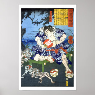 Poster ukiyoe - 和 漢 百 物 語 n° 11 - 白 藤 -