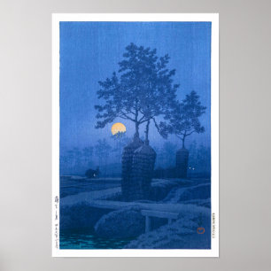 Poster ukiyoe - hasui - Nuit Lune 20 à Gamo -