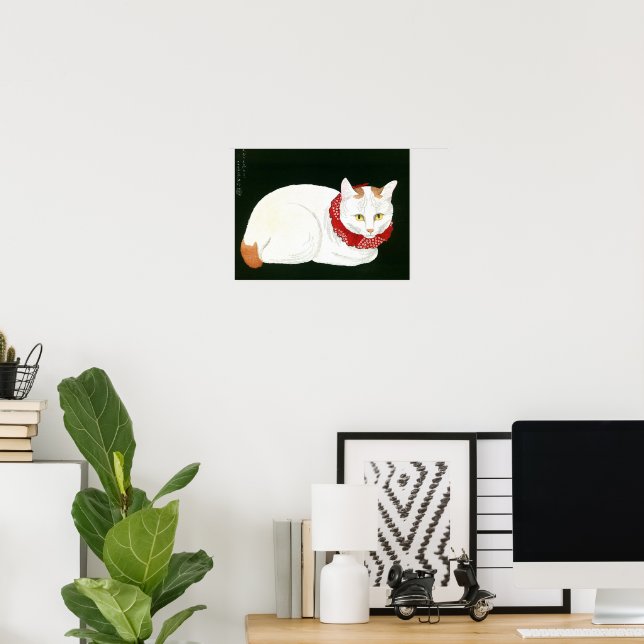 Poster Ukiyoe [komei] 03 chat blanc (Bureau à domicile)