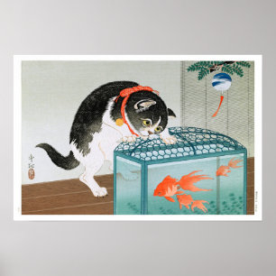 Poster Ukiyoe [Koson] Chat et Poisson Rouge (XS)