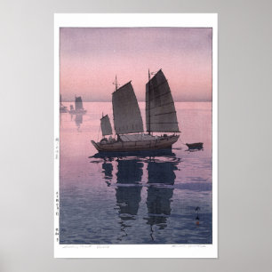 Poster ukiyoe - Yoshida - 12 - Voiliers-Soir -