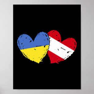 Poster Ukraine Autriche Cœur Drapeau Ukrainien Autrichien