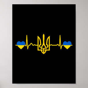 Poster Ukraine Battement de coeur Drapeau ukrainien Tride