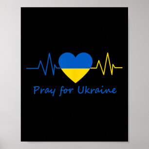 Poster Ukraine Battement de coeur Priez pour le drapeau d