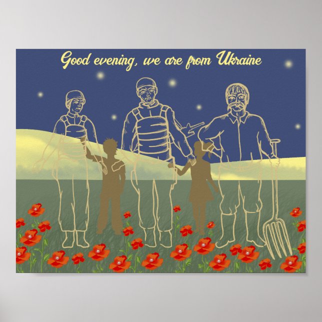 Poster Ukraine bonsoir gens jaune et bleu (Devant)