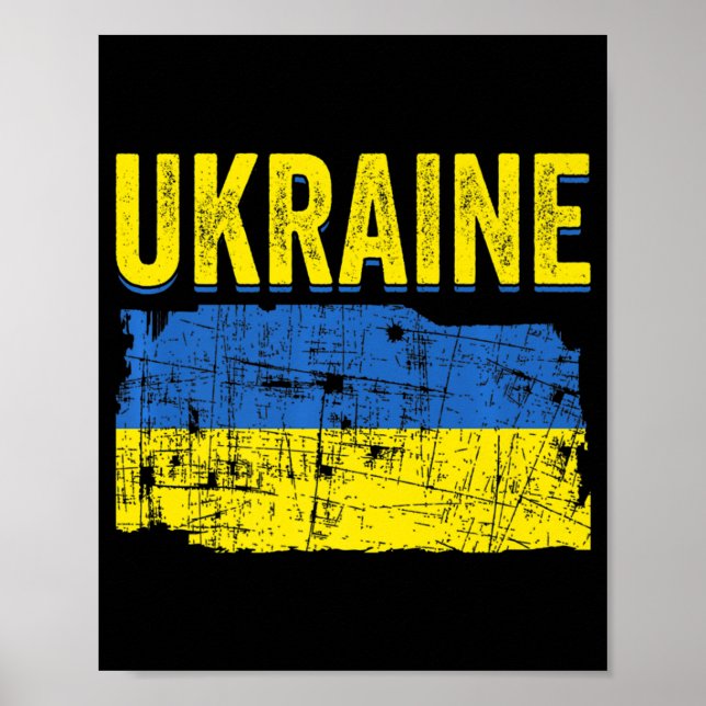 Poster Ukraine Carte du Drapeau Amour Soutenez Ukrainiens (Devant)