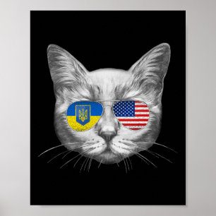 Poster Ukraine Drapeau américain Racines Chat Ukrainien A