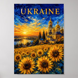 Poster Ukraine: Golden Sunset Sunflower Art Souvenir