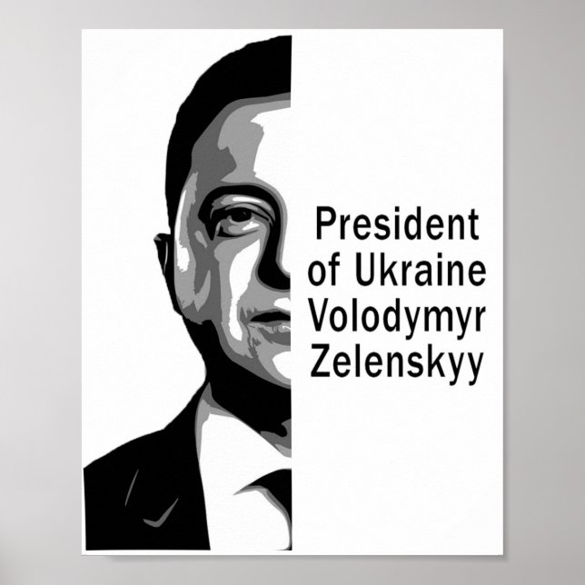 Poster Ukraine Président Zelenskyy Half Portrait B&W Art (Devant)