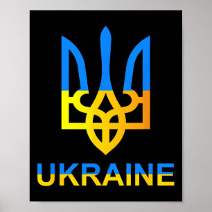 Poster Ukraine Tryzub Trident Gras Style de drapeau moder