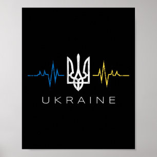 Poster Ukrainian Tryzub Flag Heartbeat - Trident d'Ukrain