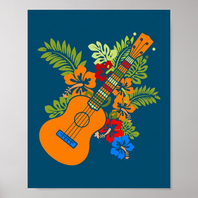 Poster Ukulele Guitare Hawaii Musique Plantes Nature Uke (Devant)