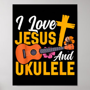 Poster Ukulele Hawaïen Uke Jésus Foi Chrétien J'Aime 