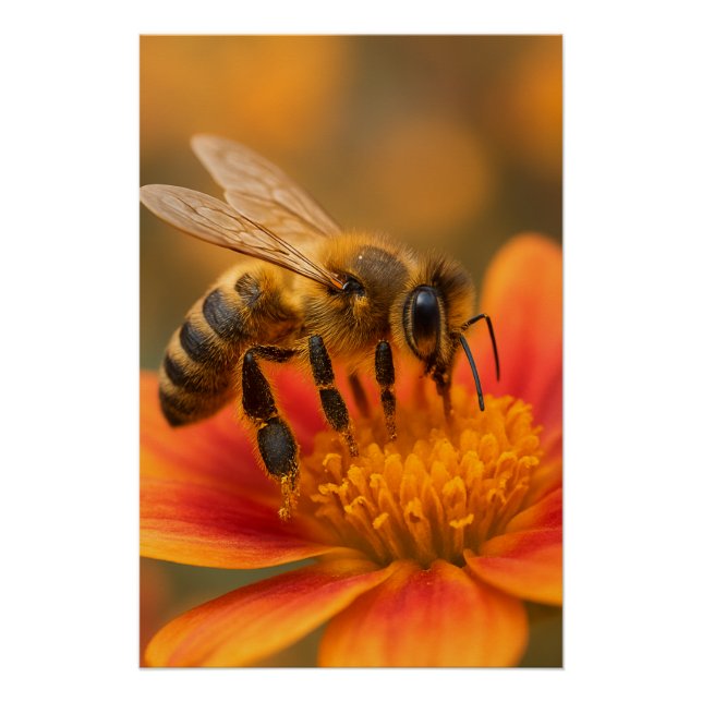 Poster Ultra Macro Honeybee Close Up Photorealistic (Devant)