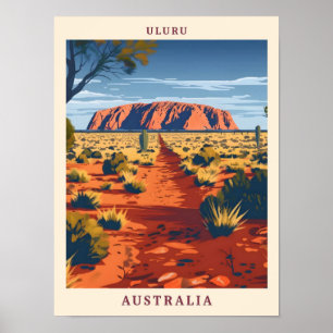 Poster Uluru Australie Élégant Vintage voyage d'art