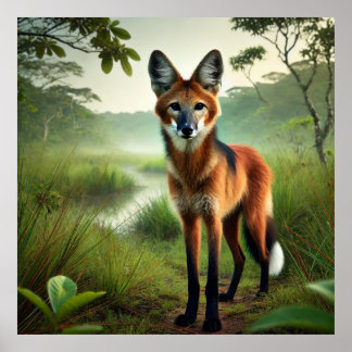 Poster Um lobo-guará na planície Pantaneira.