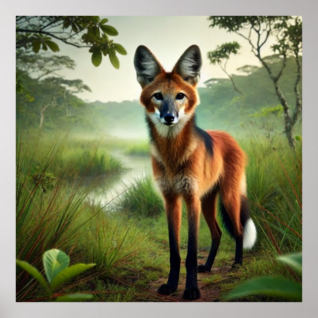 Poster Um lobo-guará na planície Pantaneira. (Devant)
