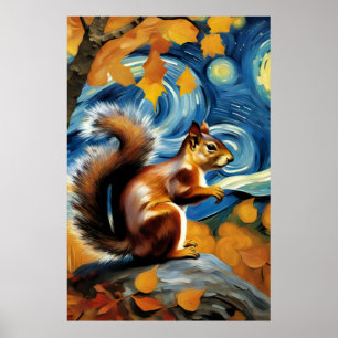 Poster un adorable écureuil dans une nuit étoilée