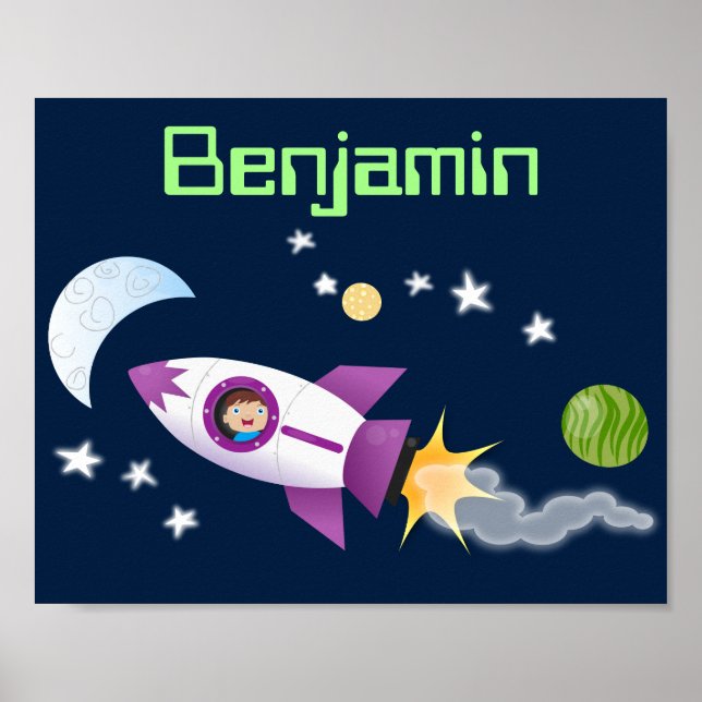 Poster Un adorable vaisseau-fusée dans l'espace dessin an (Devant)