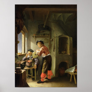 Poster Un alchimiste et son assistant dans leur atelier