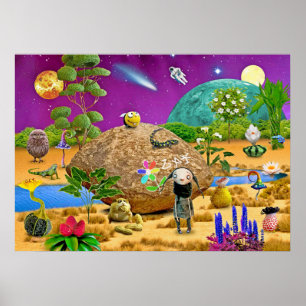 Poster Un alien mignon sur une planète habitable